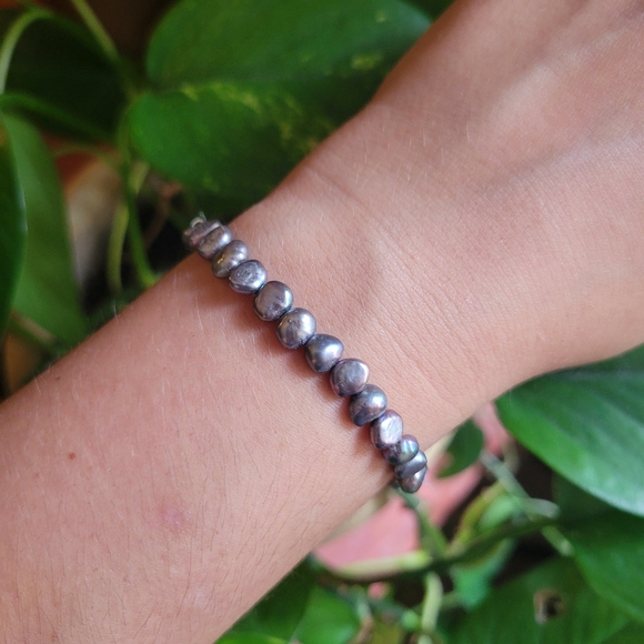 Vintage Genuine Black Pearl Beaded Stretch Bracelet - Picture 3 of 7